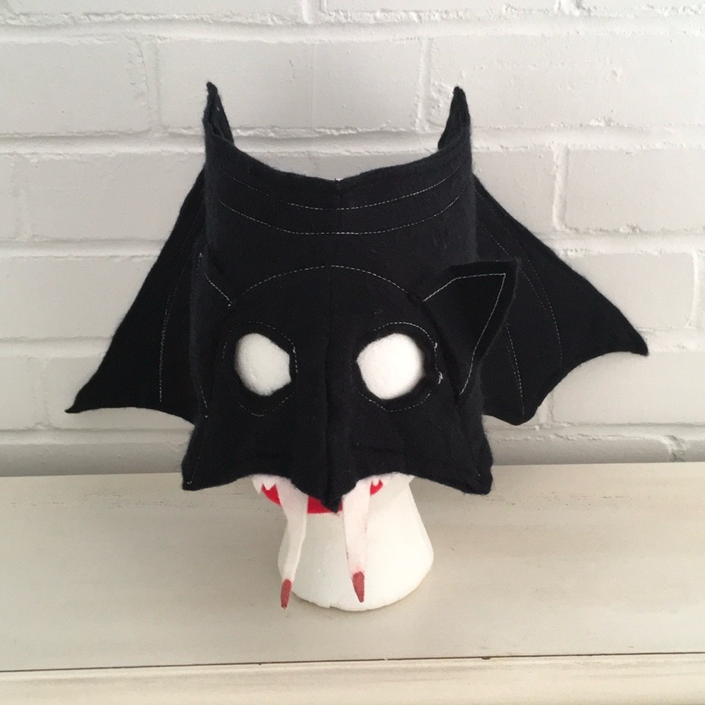 Kids Adult Black Felt-White Stitching Halloween Costume Bat Mask
